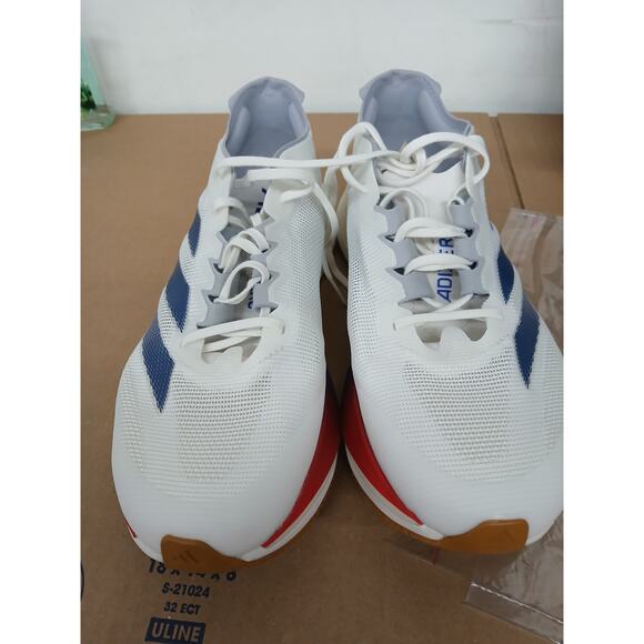 USED Adidas Mens Adizero Boston 12 Running Shoes,White/Blue/Ruby, 10, D - Medium main image 6